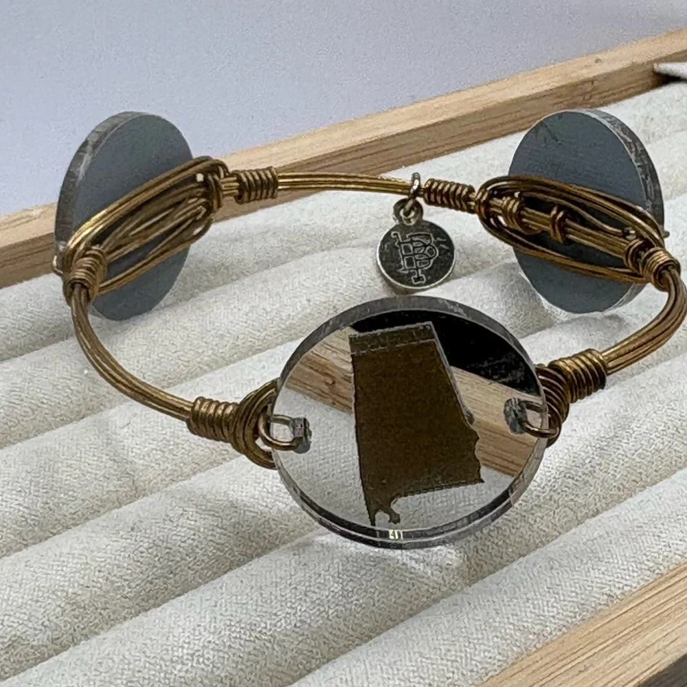 Bourbon and Boweties Alabama State Wire Wrapped Bangle Bracelet Handmade